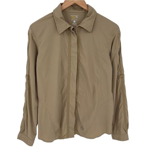 Mountain Hardwear Button Up Long Sleeve Collared Shirt Hiking Women 8 Tan - Picture 1 of 6